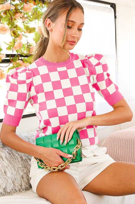 Pink Irene Wholesale - Vendita all'ingrosso Top in maglia - Donna - TOP IN MAGLIA CON STAMPA A QUADRETTI3