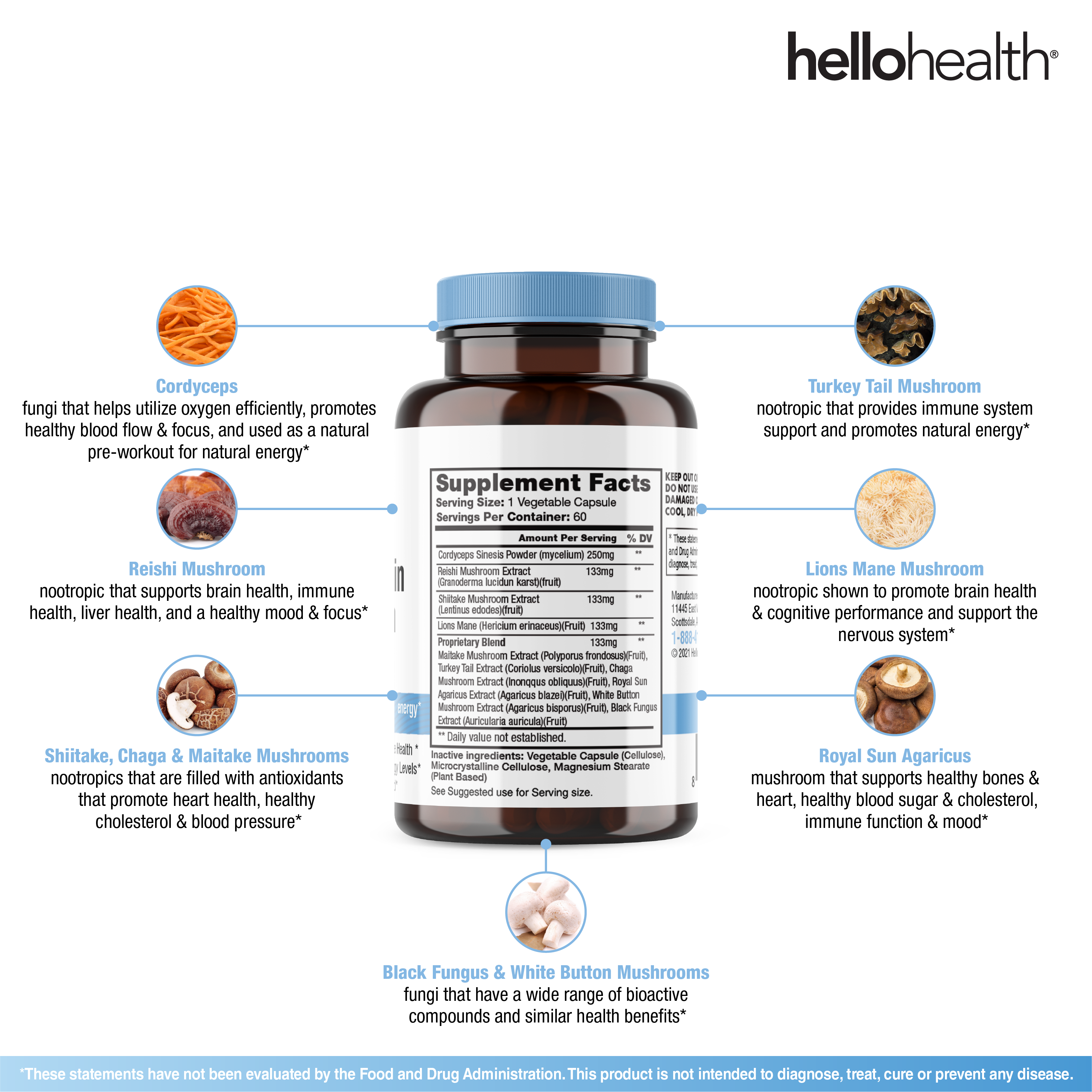 Hello Health - Wholesale Oral Supplement/Vitamin - Happy Brain 10 Mushroom Complex6