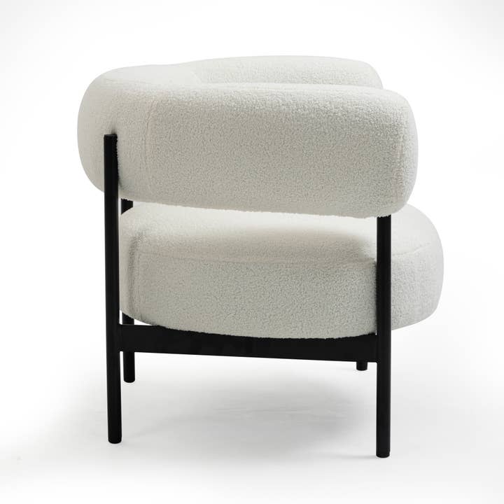 Glamour Home - Wholesale Chair - Ayuka White Boucle Fabric Accent Chair with Black Iron Legs5