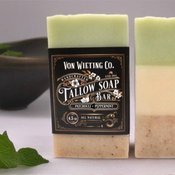 Patchouli + Peppermint Tallow Soap for wholesale by Von Wieting Co.