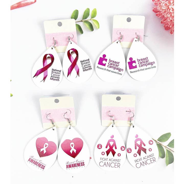 ASSORTED TEARDROP SHAPED BREAST CANCER AWARENESS HOOK EARRING for wholesale on Faire0