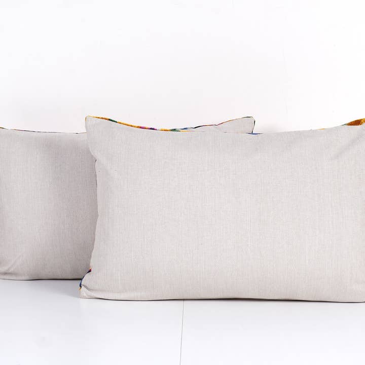 Vintage Pillows Store - Wholesale Lumbar Pillow - Orange Velvet Ikat Cushion - Pair Silk Floral Lumbar Pillow 3