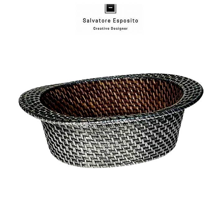 Cod.2602 Bol oval en rotin argenté pour la vente par I Gioielli del Mare di Salvatore Esposito