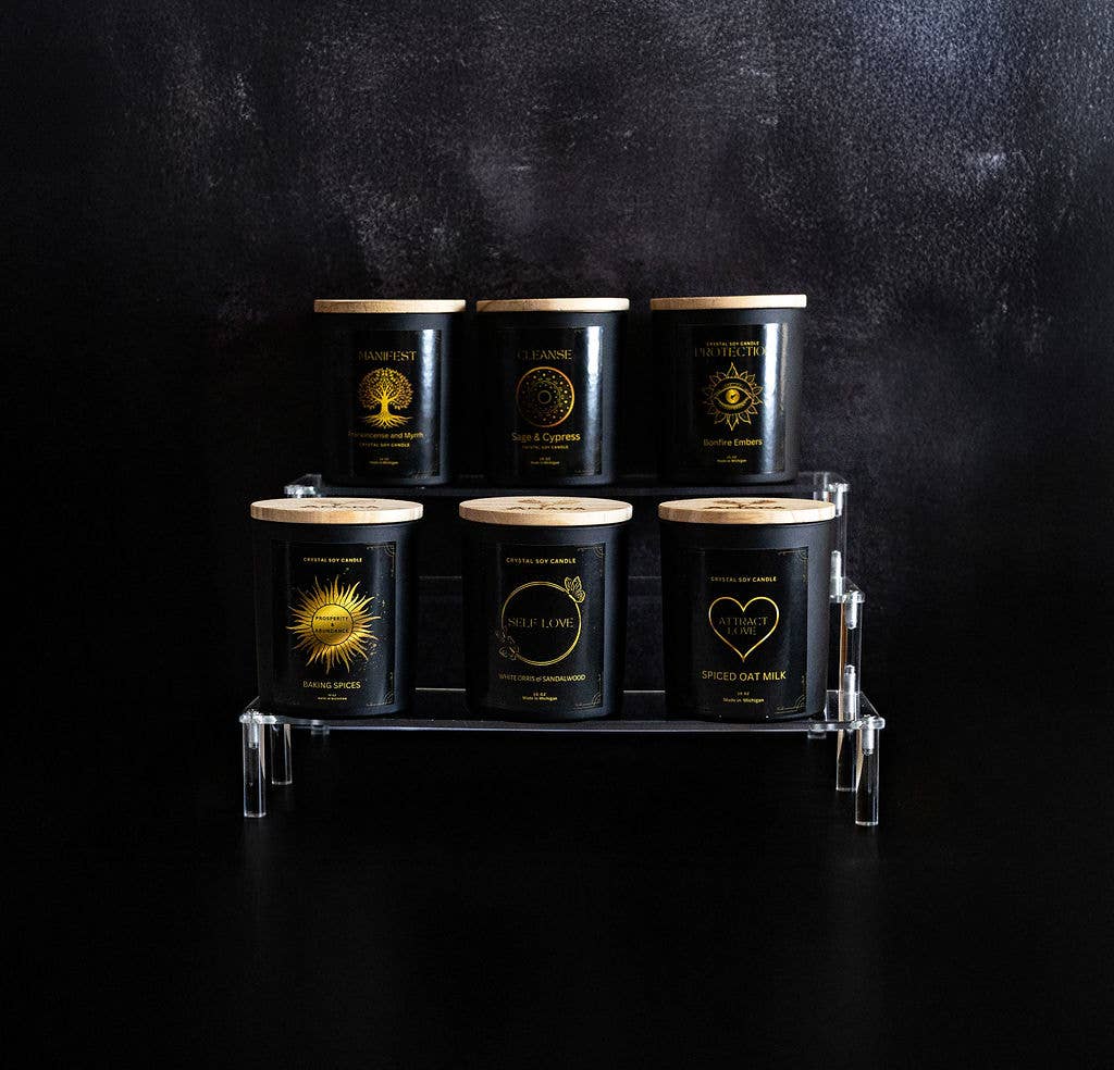 Amara Candles - Wholesale Jar/Filled Candle - Intention Wood Wick Soy Crystal Candle Collection