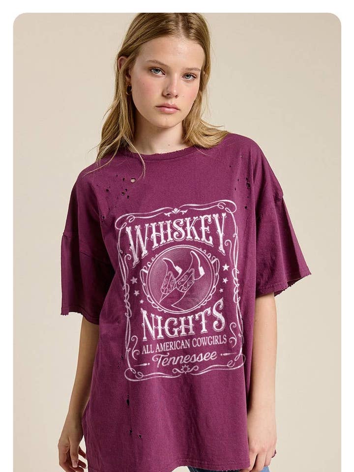 Whiskey Nights Vintage Graphic S/S Oversized Seamless Tee for wholesale by Foryeri