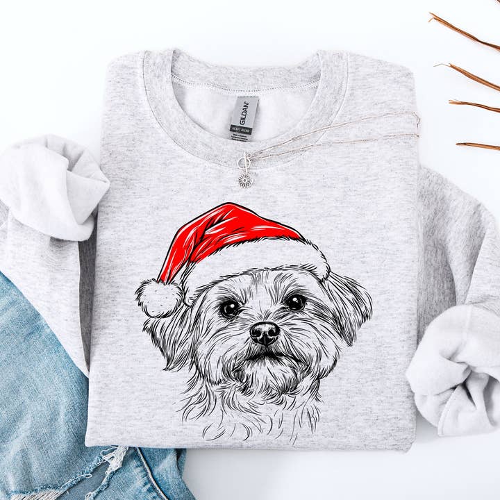 Maltees, kerstman, hond, kerst, hondenliefhebber, sweatshirt voor huisdieren voor wholesale door Refinery Number One LLC