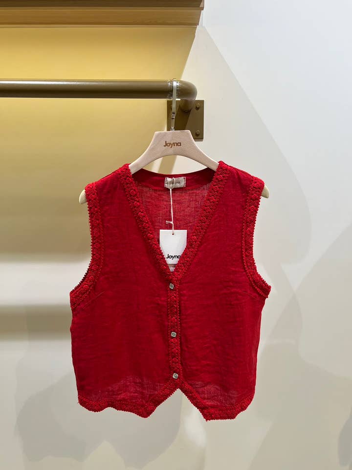 Joyna - Wholesale Outerwear Vest - Women's - J07686-2 VEST WITH LINEN EMBROIDERY