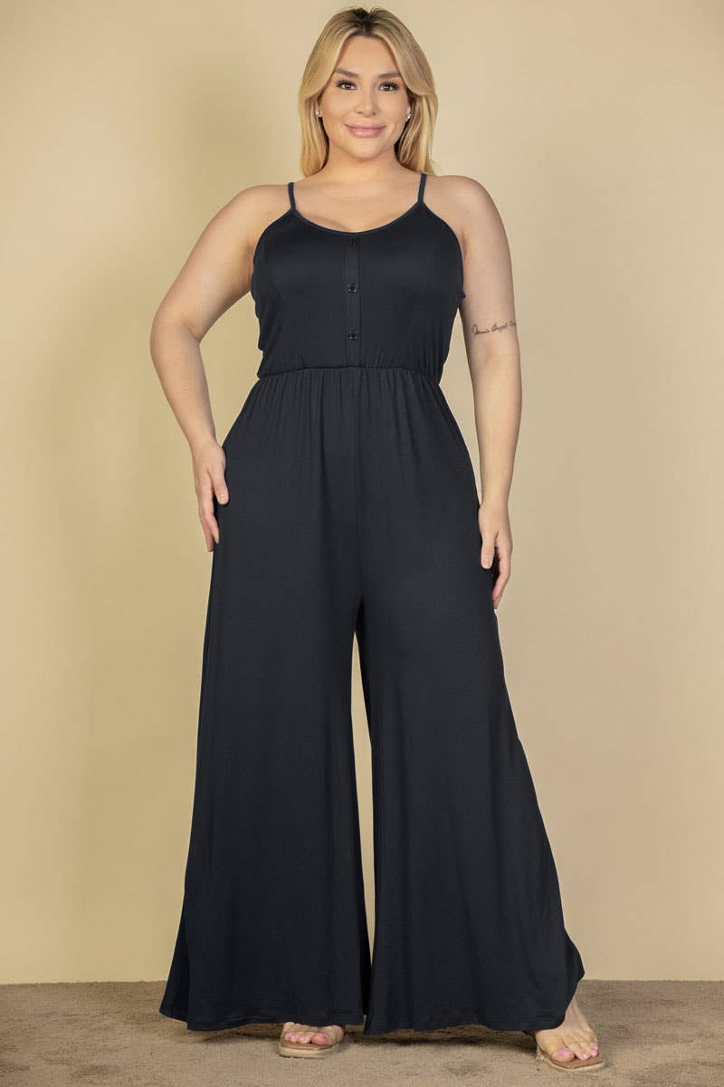 CAPELLA APPAREL - Wholesale Jumpsuit - Dames - Jumpsuit met wijde pijpen en knopen voor dames in grote maten0