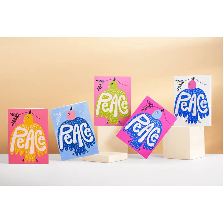 Peace Flying Bird with Olive Branch Hand-Lettered Eco-Greeting Holiday Cards for wholesale by UpRoot Design Studio