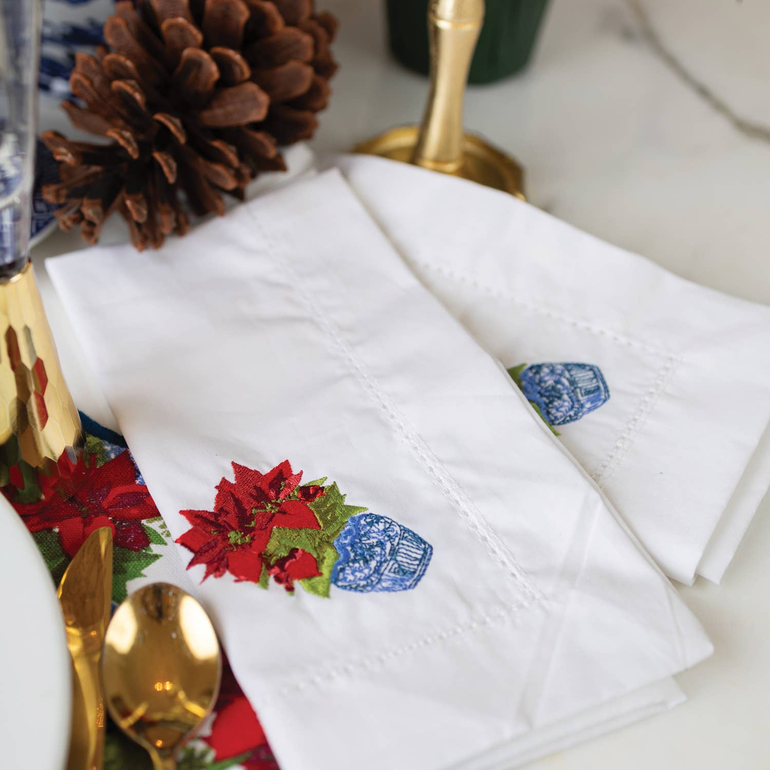 8 Oak Lane - Wholesale Dinner & Cloth Napkin - Poinsettia Embroidered Dinner Napkin3