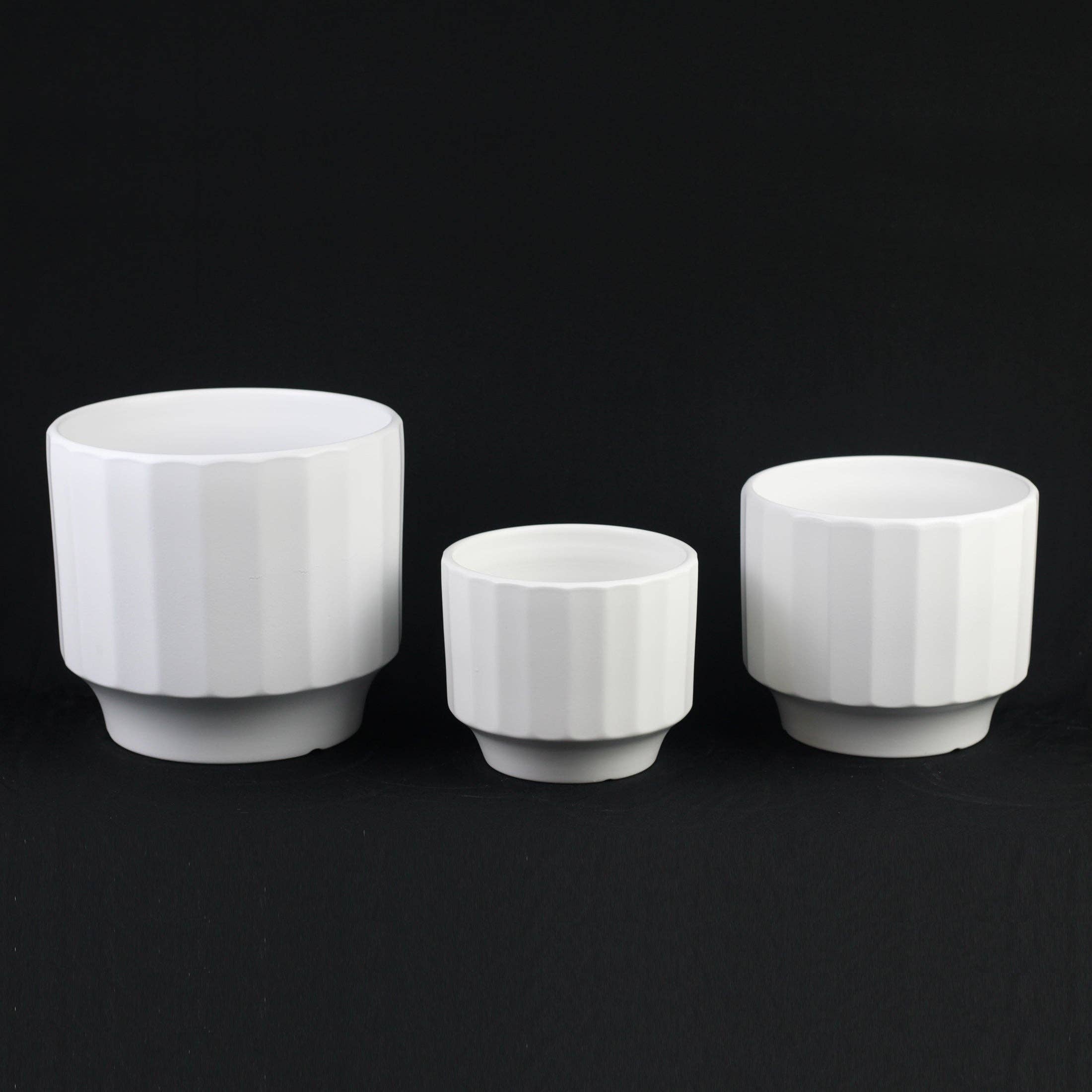 Florinia - Wholesale Plant Pot - 3-Piece White Stoneware Planter Set with Fluted Design3