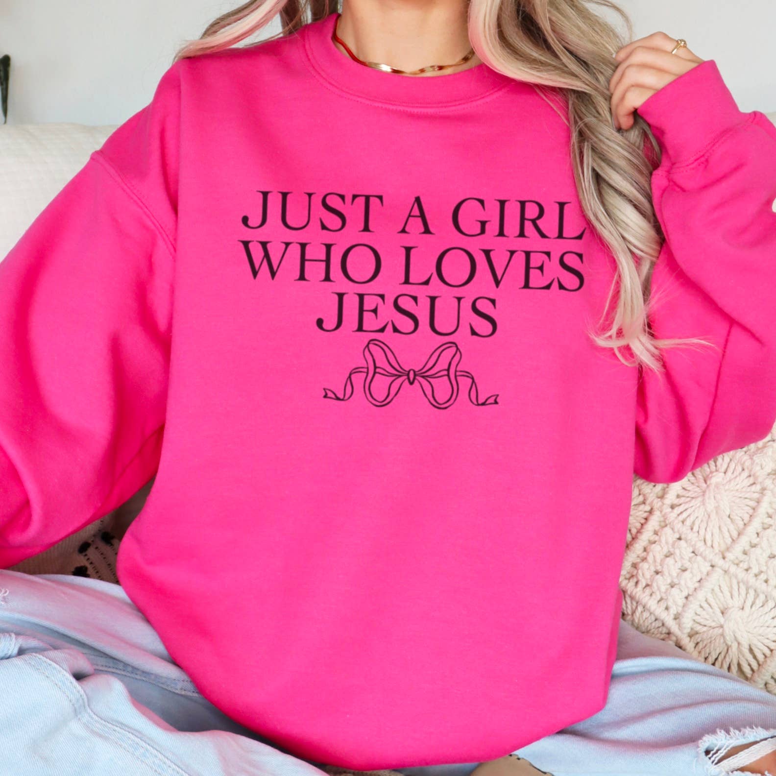 Shoppe SHC - Vente Sweat-shirt à imprimés – femme - Coquette Juste Une Fille Qui Aime Jésus | Sweat-shirt Chrétien6