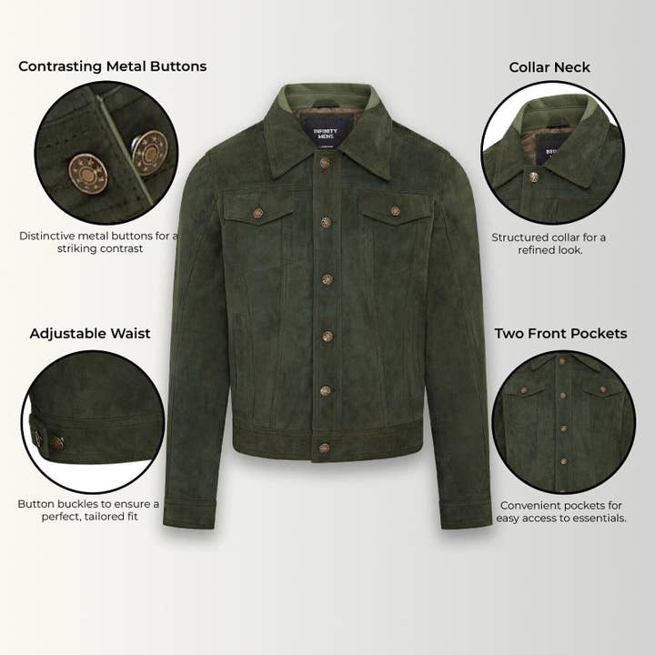 Infinity Leather (Upperclass Fashions Ltd) - Wholesale Denim Jacket - Men's - Mens Trucker Goat Suede Western Leather Jeans Jacket - Yangon