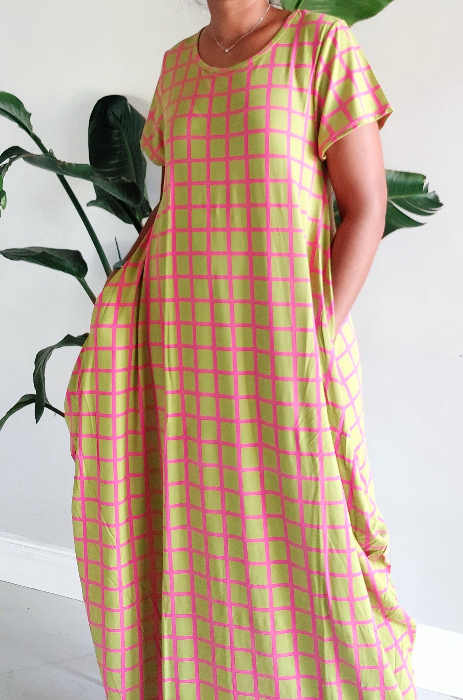 Bubble  Dress / Checkerd Pattern/Pink/ Green 20001 for wholesale on Faire1