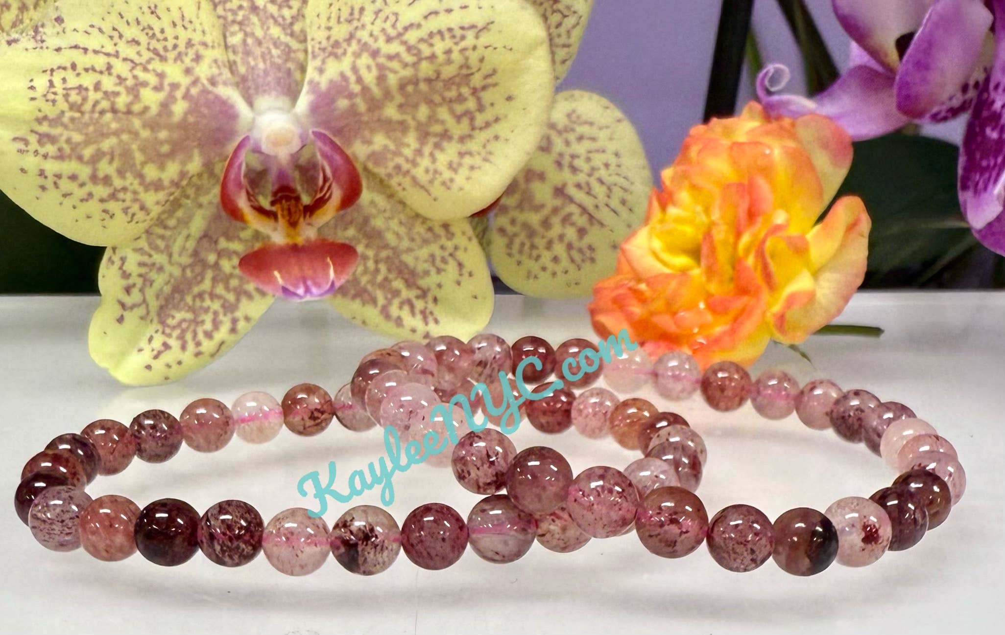 KayleeNYC - Wholesale Beaded Bracelet - Strawberry Quartz 6mm 7.5” Crystal Healing Stretch Bracelet 5