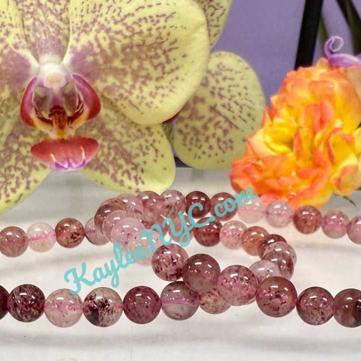 KayleeNYC - Wholesale Beaded Bracelet - Strawberry Quartz 6mm 7.5” Crystal Healing Stretch Bracelet 5