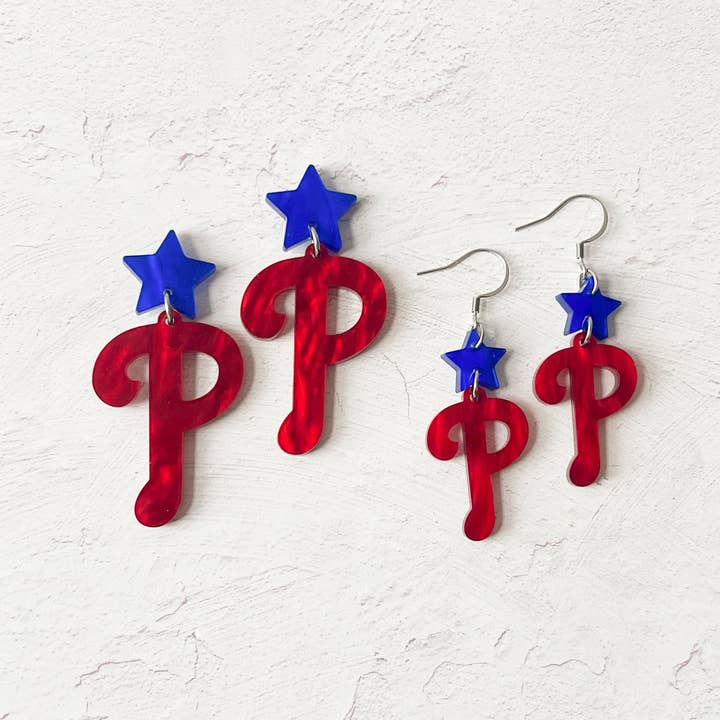 Phillies Red P and blue star statement dangle for wholesale by Studio Bladel