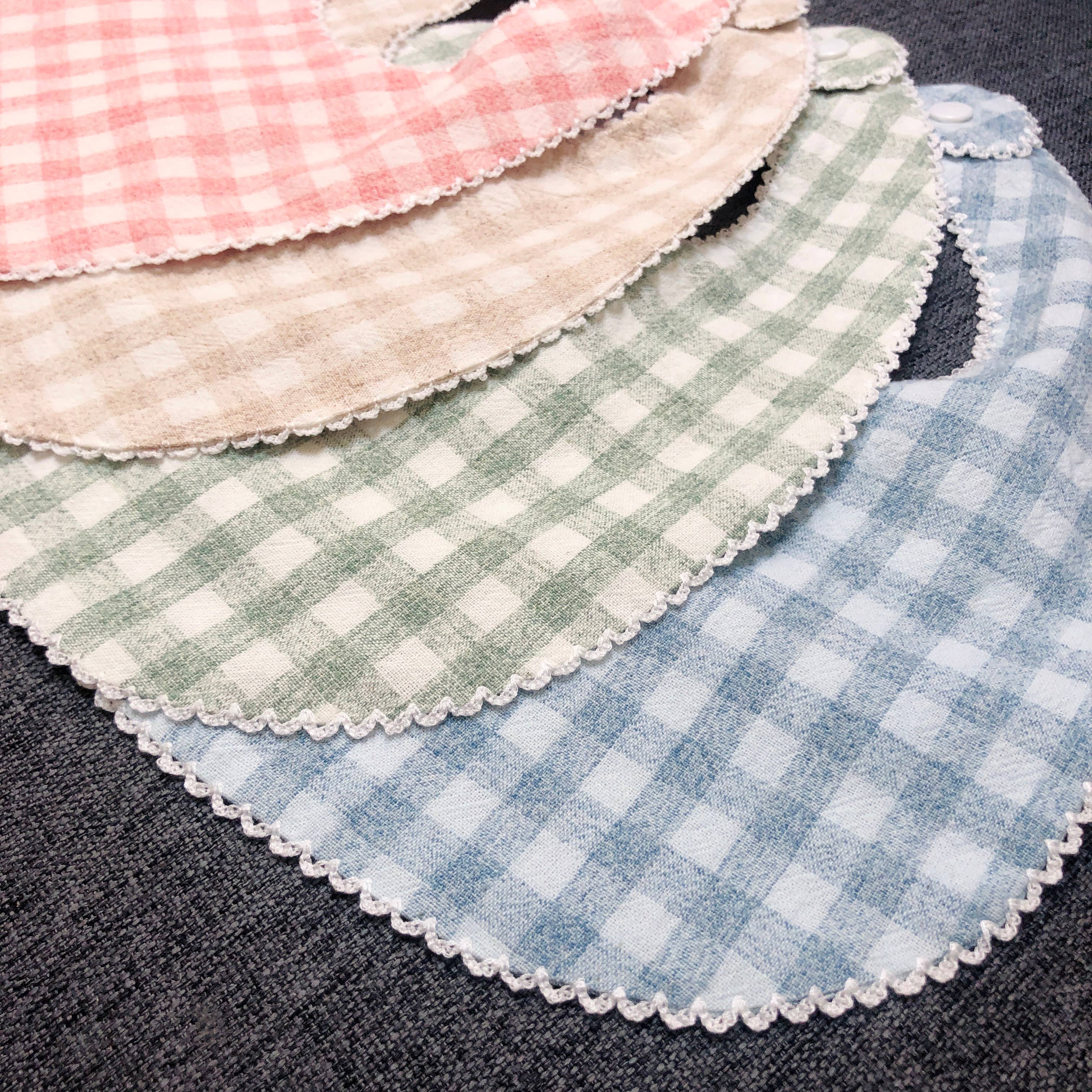 Belle Linen - Wholesale Bib - Baby - Linen Checkered Scalloped Lace Baby Newborn Bibs4