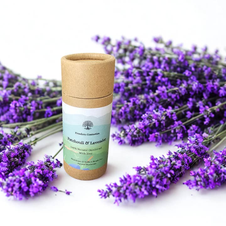 Patchouli & lavender zinc based natural deodorant for wholesale by Freedom Cosmetics