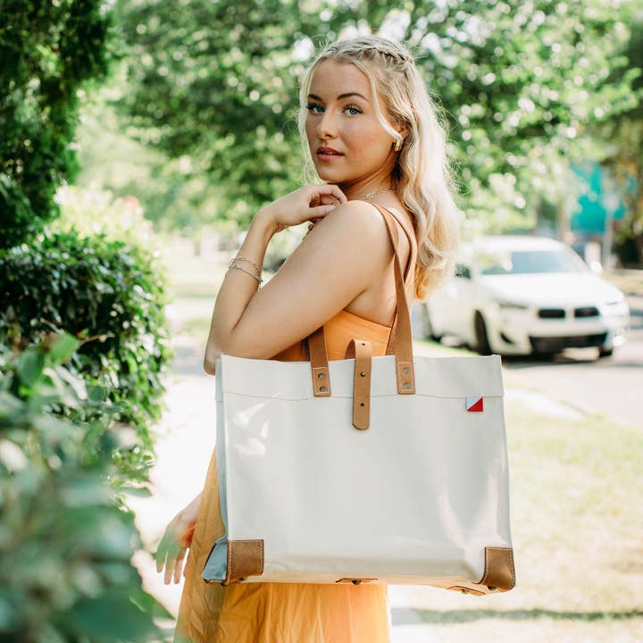 Carmel Canvas and Leather Tote Bag for wholesale by ShoreBags