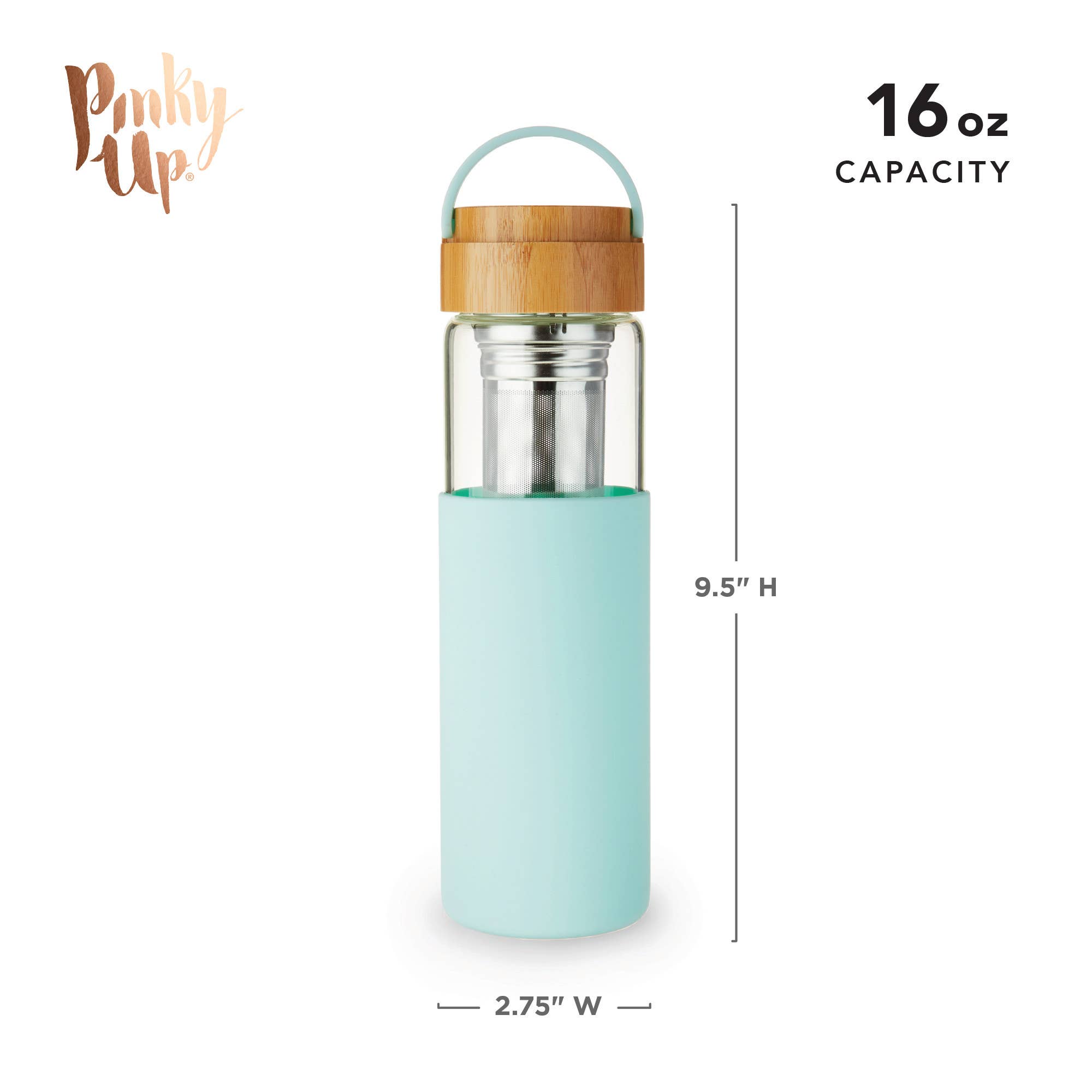 Pinky Up - Wholesale Insulated Mug/Tumbler - Dana™ Glass Travel Mug Infuser and Silicone Sleeve Turquoise6