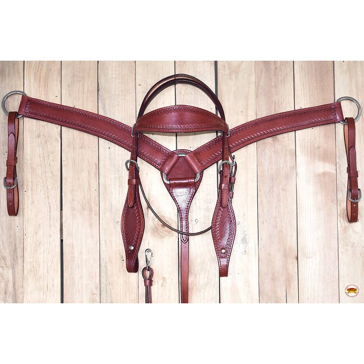 HILASON - Wholesale Horseback Riding Gear - HILASON Western Genuine American Leather Horse Headstall & Breast Collar Set1