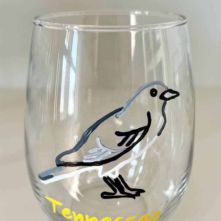 Hand Painted Glass, Co - Wholesale Wine Glass - Tennessee Mockingbird Stemless Wine Glass – 20 oz2