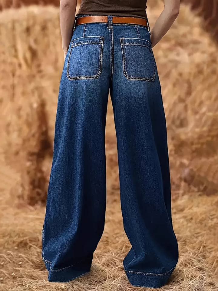 Deep Blue Relaxed Fit Wide Leg Denim Jeans for wholesale on Faire3
