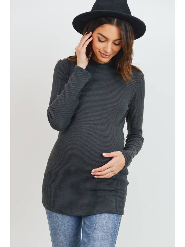 Hello Miz - Vente Haut - Top côtelé de maternité à col montant et manches longues11