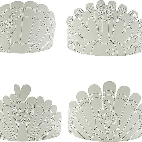 4E's Novelty Thanksgiving Paper Crowns, 24 Pcs Thanksgiving Hat Decorations, Color Your Own Turkey Hat Craft and headband for wholesale by 4E's Novelty