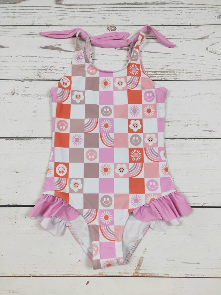 sassy kids palace - Wholesale One Piece Swimsuit - Kids - Rainbow Flower Printed One Piece Girls Summer Swimwear