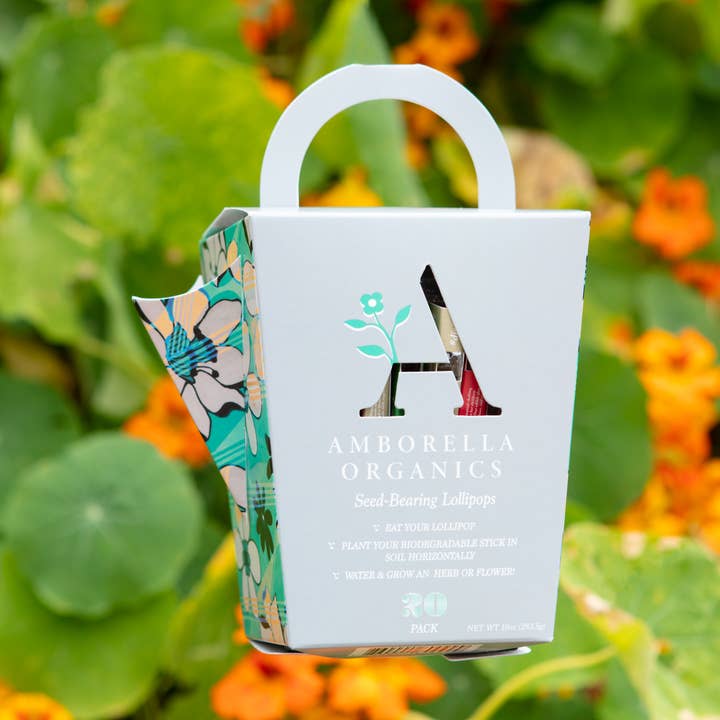 Amborella Organics - Wholesale Lollipop - Watering Can-Dy 20 Pack (Eat, Plant & Grow a Herb/Flower)0