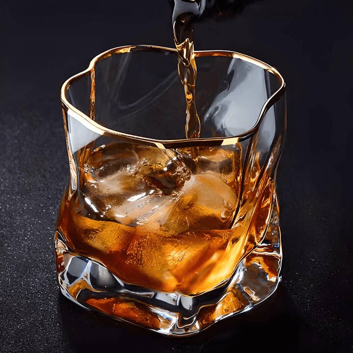 TsukiGlass - Wholesale Cocktail/Liquor Glass - Set of 4 Gold Hoshi Japanese Crystal Whisky Glass