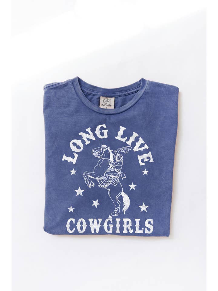 OAT COLLECTIVE - Wholesale Screen Printed T-Shirt - Women's - LONG LIVE COWGIRLS Mineral Washed Graphic Top