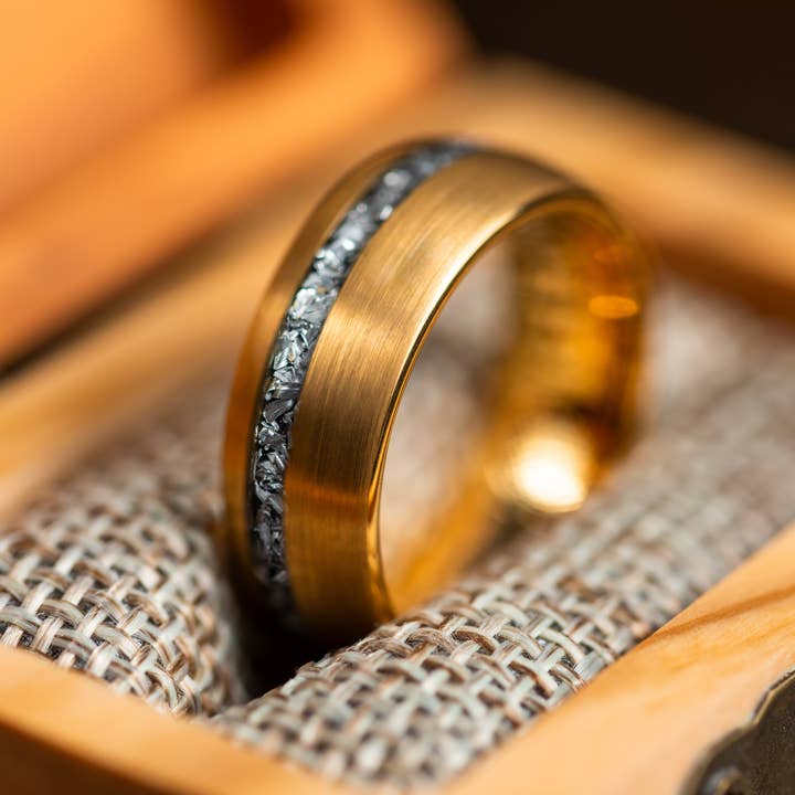 AxBands - Vente Alliances/bagues de mariage - Bague météorite en or 18 carats pour hommes ou femmes, bague de mariage en or