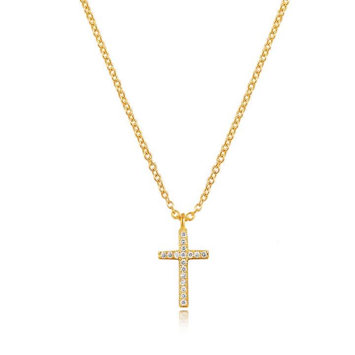 Cross necklace with diamonds, 18K yellow gold for wholesale by Leaf Jewelry