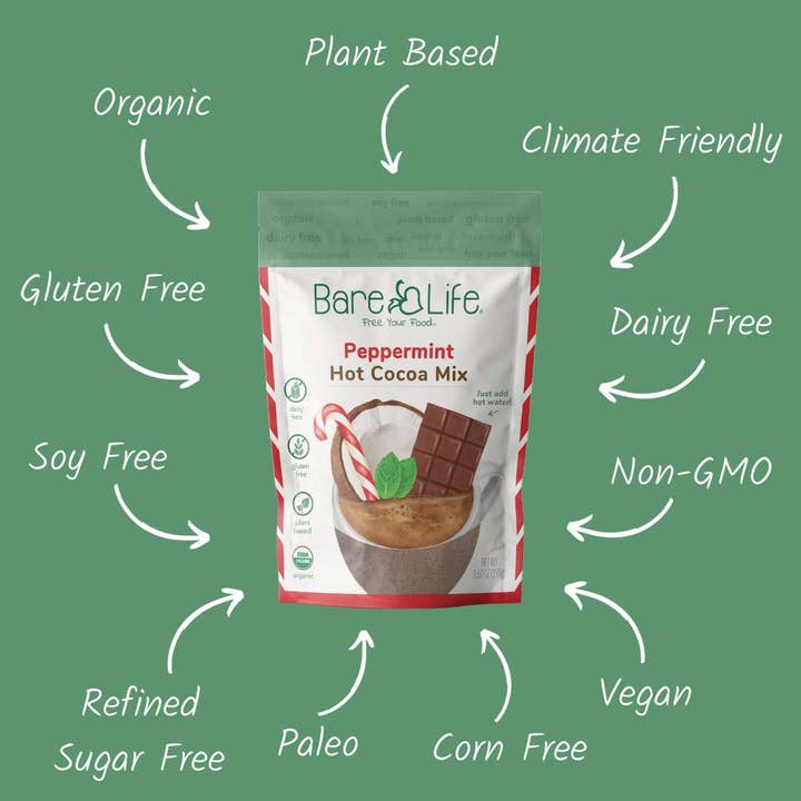 Bare Life - Wholesale Hot Cocoa Mix/Kit - Dairy Free & Vegan Peppermint Hot Cocoa Mix - 9.52 Oz. Bag