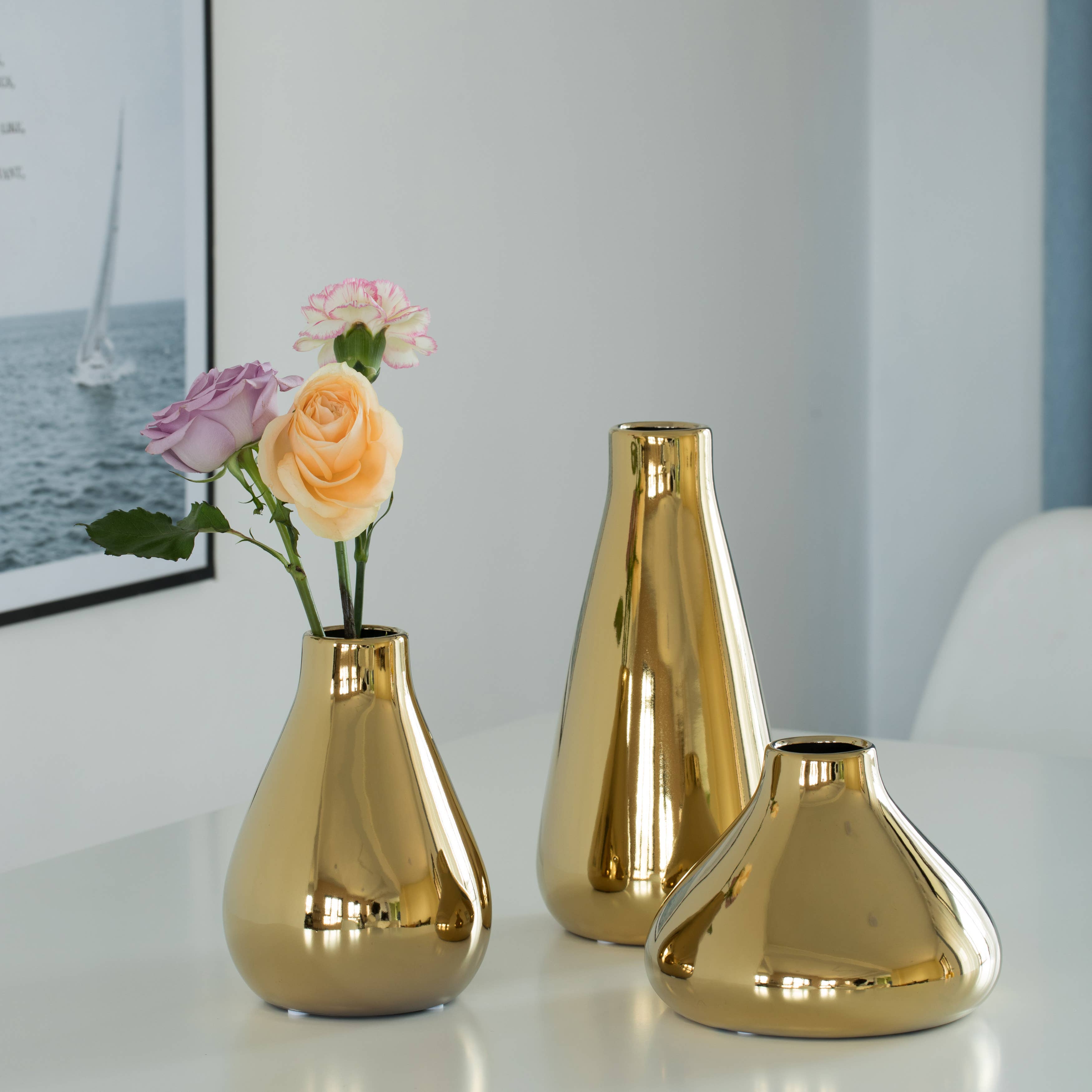 Quickway Imports - Wholesale Vase - Decorative Ceramic Modern Centerpiece Table Vase, Gold4