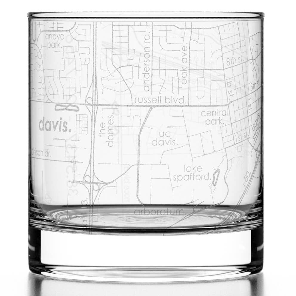 Well Told - Wholesale Drinking Glass/Cup - Davis, CA City Map - Etched Whiskey Rocks Glass0