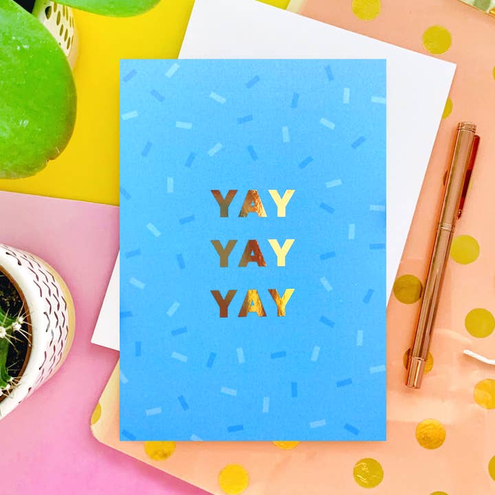 Yay Foil Greeting Card for wholesale by CoconuTacha