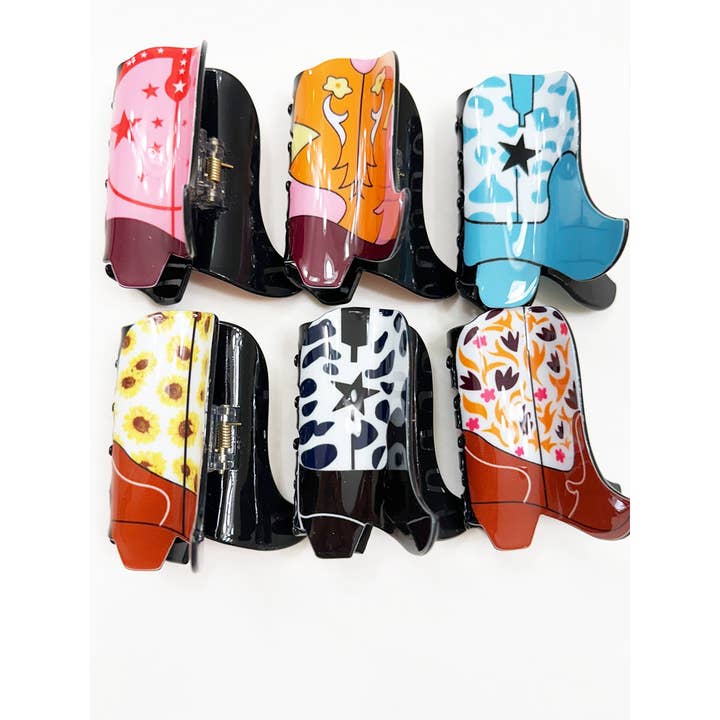MIX COLOR Western Cowboy Boots Hair Claw Clips for wholesale on Faire2