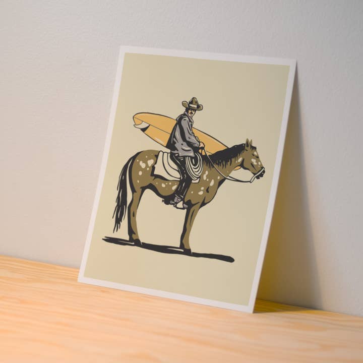 Kamin Tersieff - Wholesale Art Print - Surf Seeker - Horseback Cowboy Print - Illustration Poster