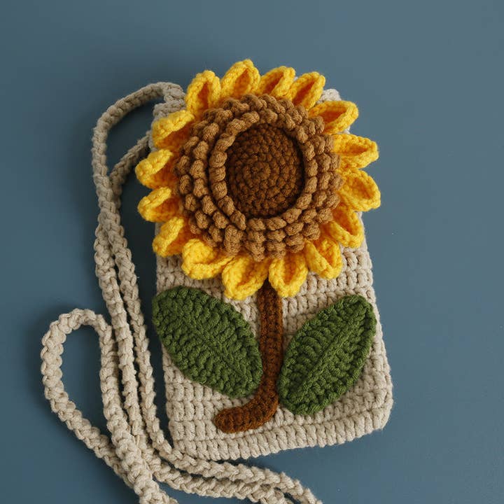 Bolso de Teléfono Cruzado de Ganchillo con Girasol Dulce para venta al por mayor de The Find Peaks
