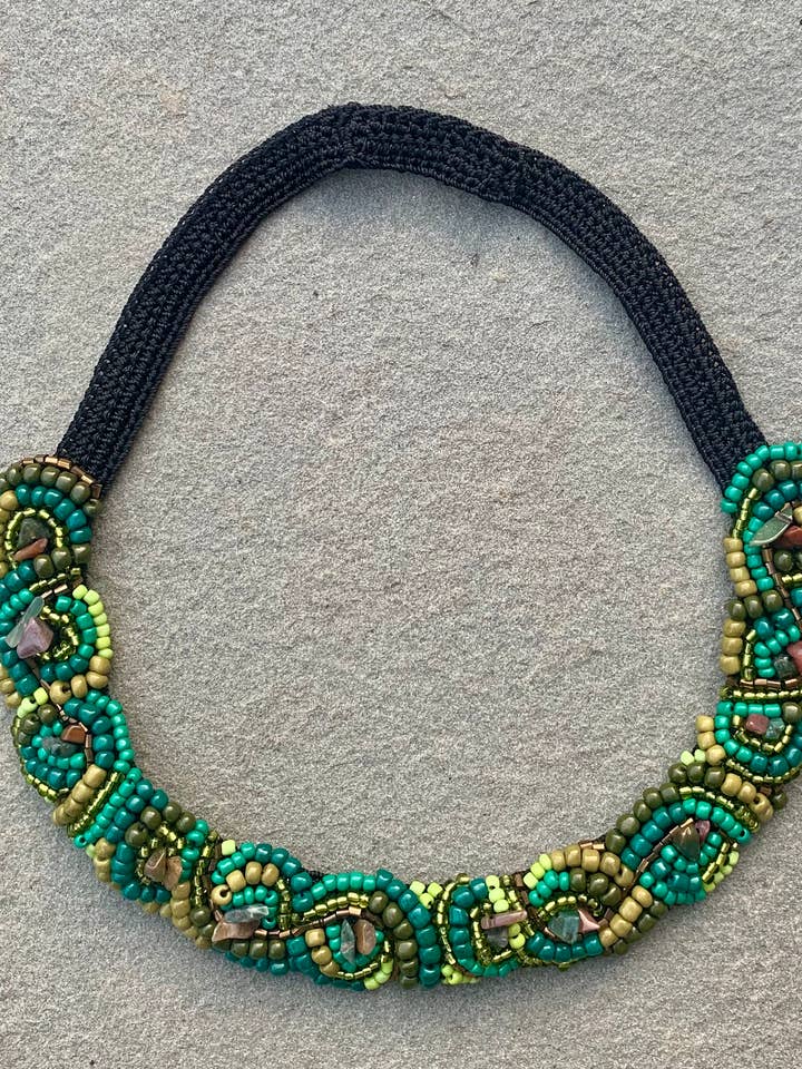 Van Gogh Collier Broderie Perlé Vert Foncé pour la vente par Seyyah