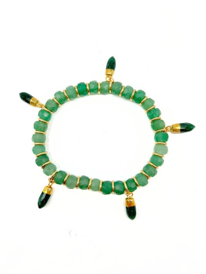 Gemstone Stretch Bracelet with Spike Dangles, B138 for wholesale by Lock and Key