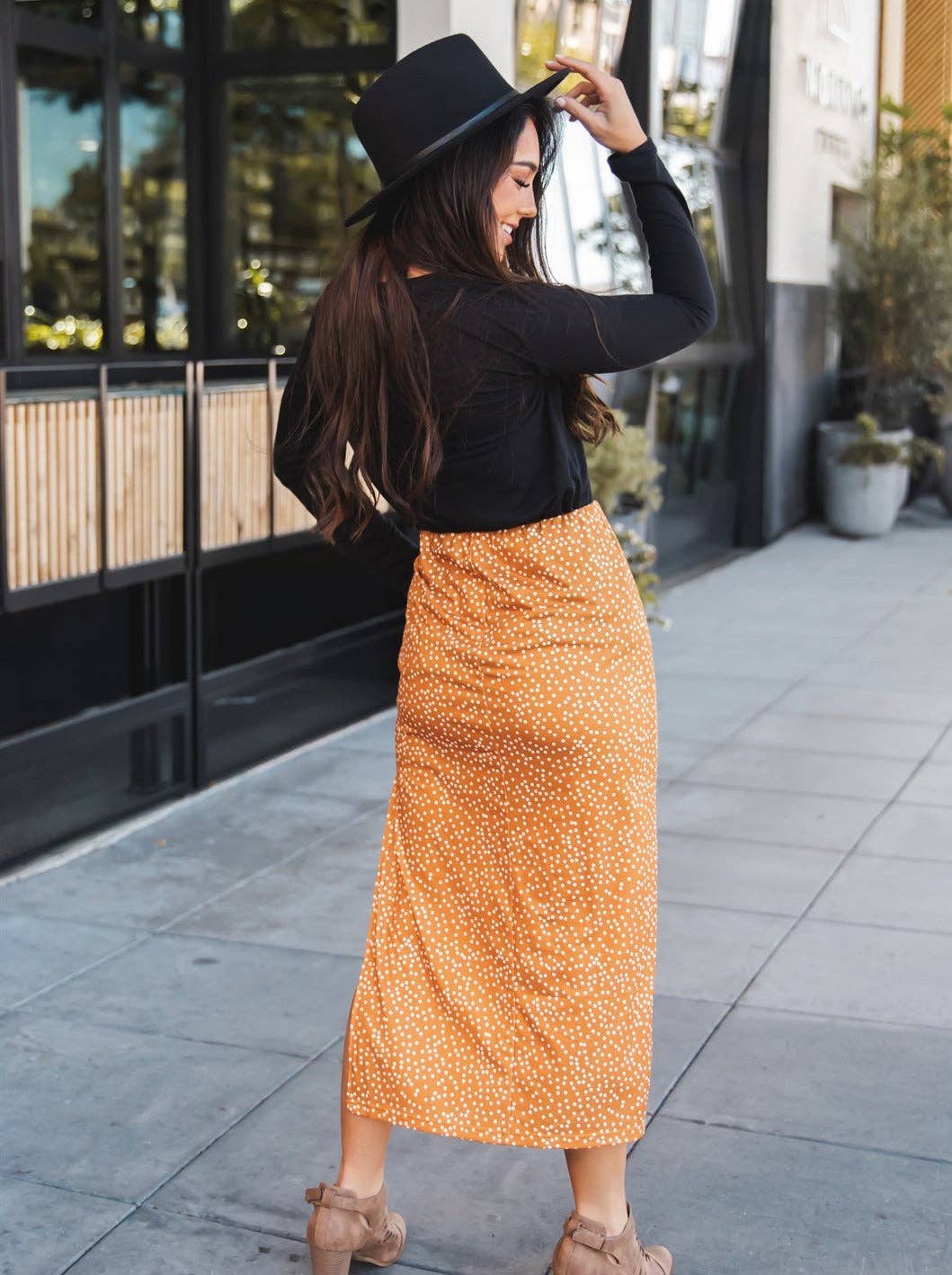 Tickled Teal - Vendita all'ingrosso Gonna - Donna - Gonna midi Polly con spacco laterale3