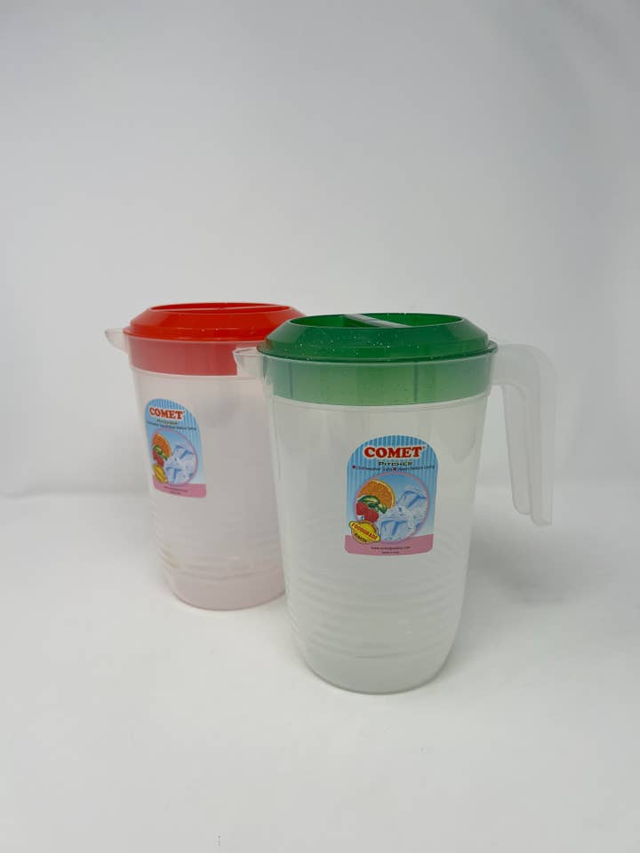 2.25Ltr Plastic Pitcher Clear Body Assorted Colors for wholesale by USA HomeMax