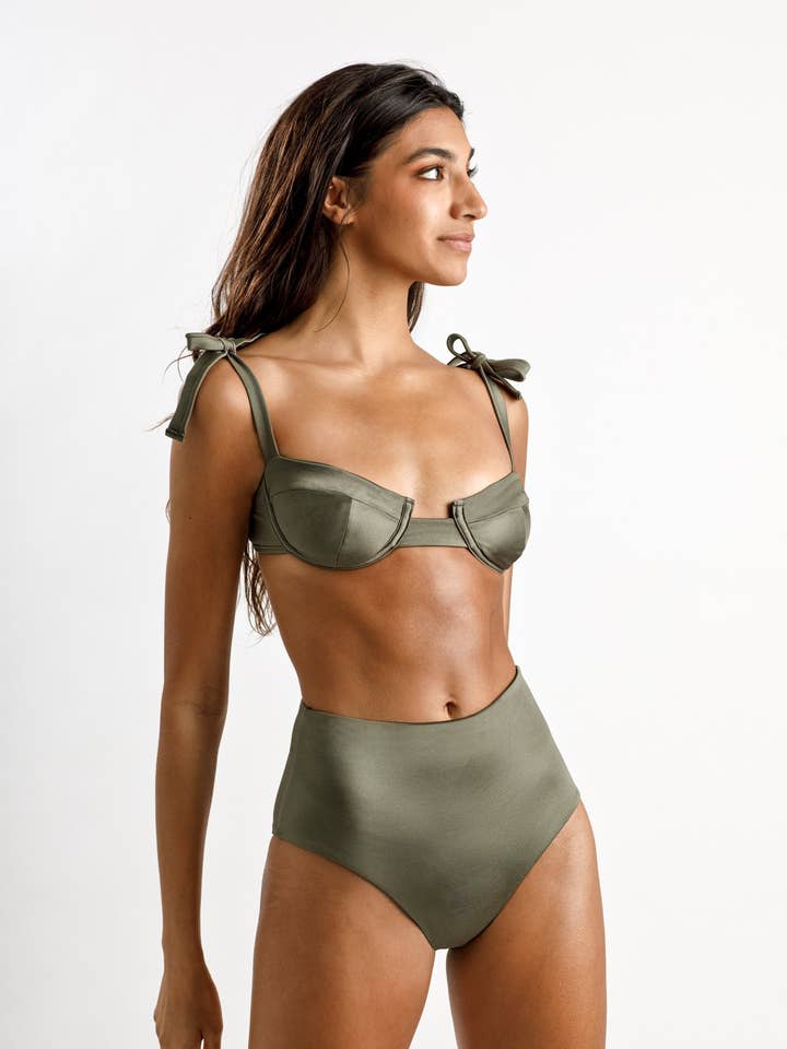 Conjunto de bikini de satén olivo para venta al por mayor de Cassea Swim