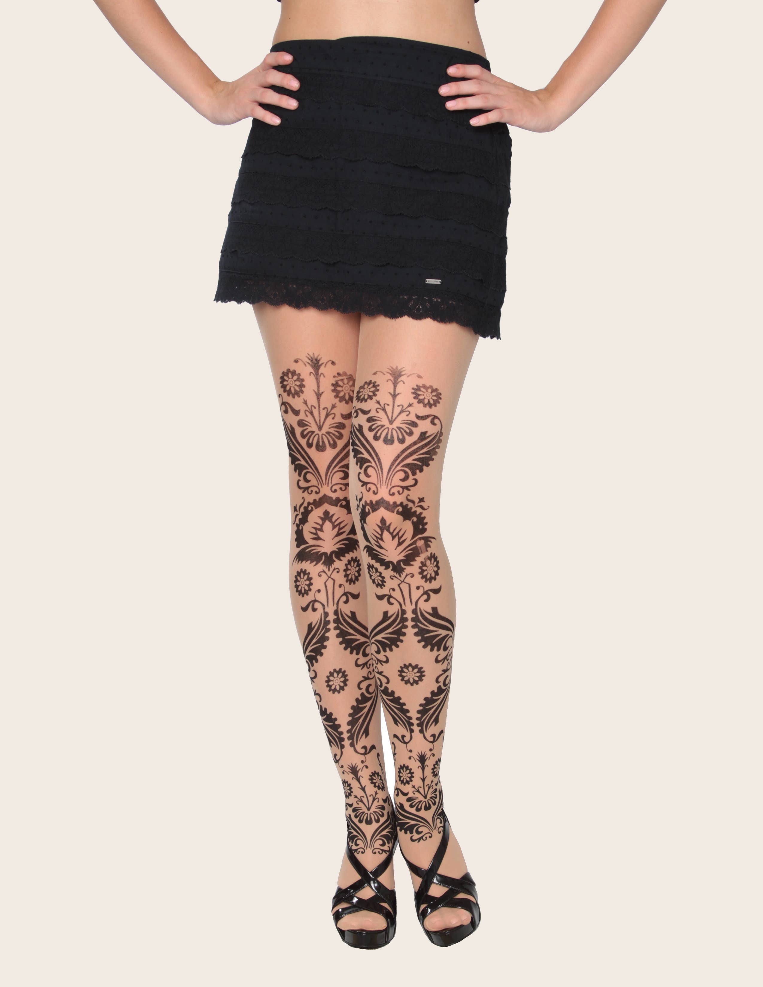 Isadora, Tipi toe, & James Fiallo - Wholesale Tights - Women's - Isadora Women Skin Tone Tattoo Fashion Tights B3