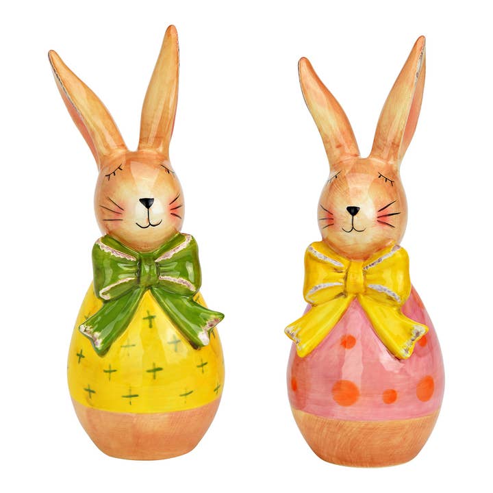 Keramisk kanin med sløjfe, 2 stk., Gul/Rosa (B/H/D) 9x22x10cm for engroshandel hos Wurm